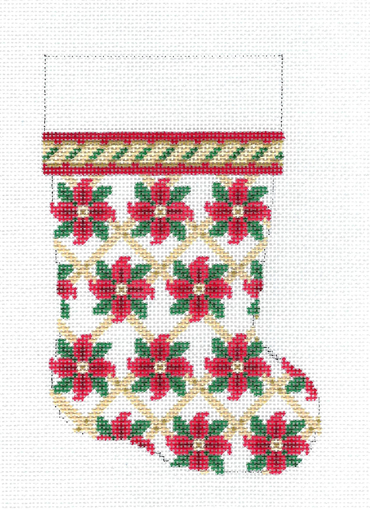 Christmas ~ Poinsettia Mini Stocking 18 Mesh Needlepoint Ornament Canvas by Susan Roberts