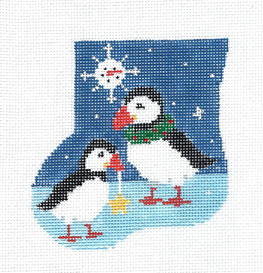 Canvas SET ~ Felt Puffin and 2 Puffins 18 mesh Needlepoint Mini Stocking SET by Kathy Schenkel
