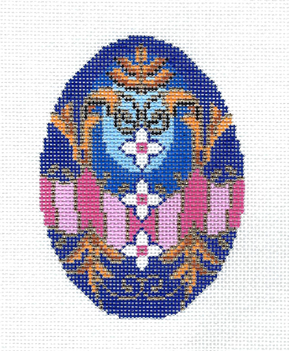 Faberge Egg ~ Jeweled Purple, Rose Pink & Metallic Gold EGG 18 mesh handpainted Needlepoint Canvas by LEE