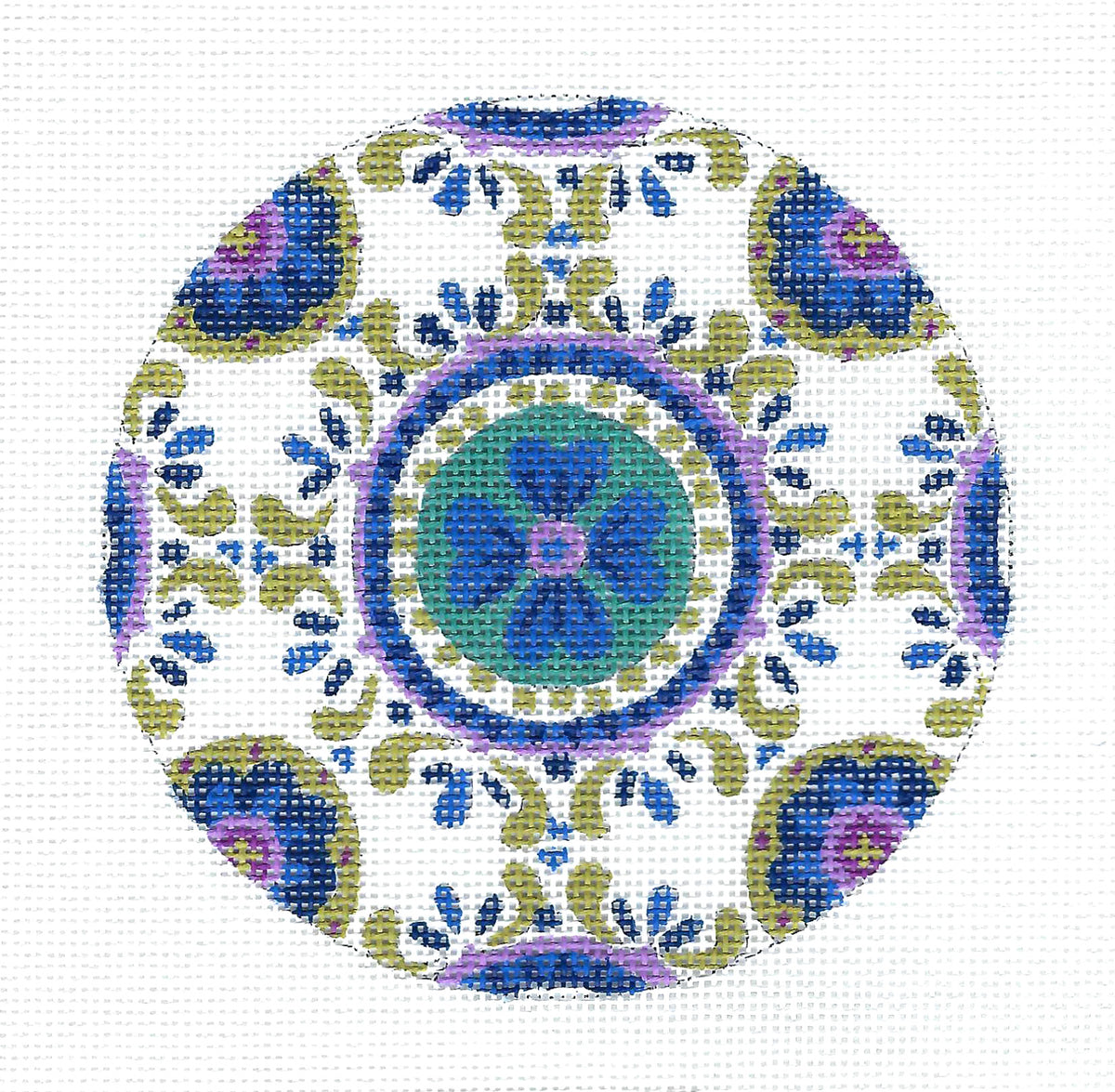Ornament ~ Floral Medallions 4.5" Rd. handpainted Needlepoint Ornament Canvas from Juliemar