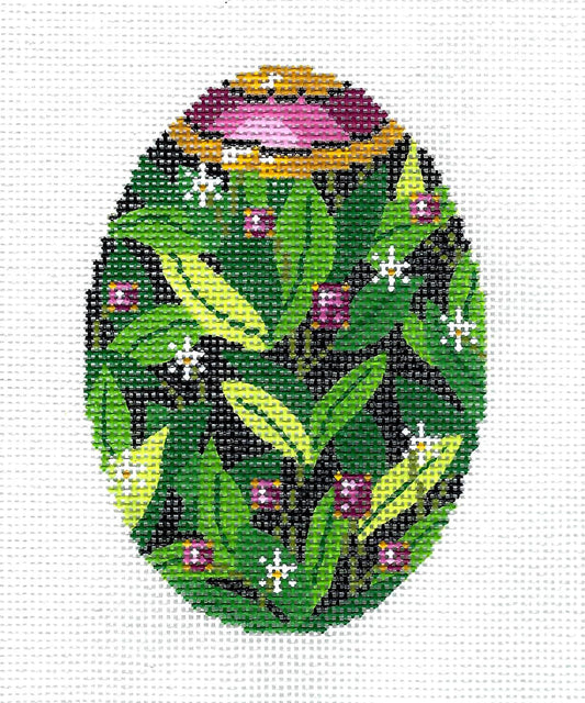 Faberge Egg of the Month ~ MAY Emerald Jewel EGG OF THE MONTH handpainted 18 Mesh Needlepoint Canvas by LEE