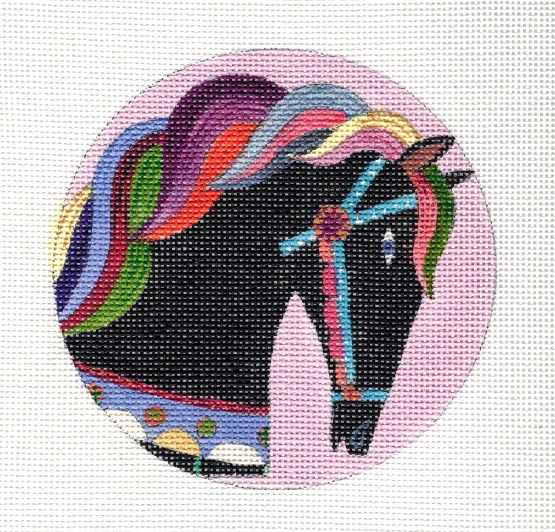 Beautiful Rainbow Horse 4.5" Rd. 18 mesh handpainted Needlepoint Ornament Canvas by M. Mikecz from PLD