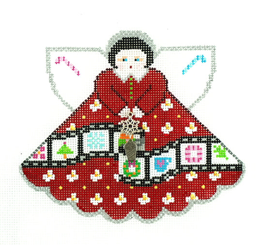 Angel ~ Christmas Movies Angel w/ Charms & Popcorn handpainted 18 mesh Needlepoint Canvas by Painted Pony