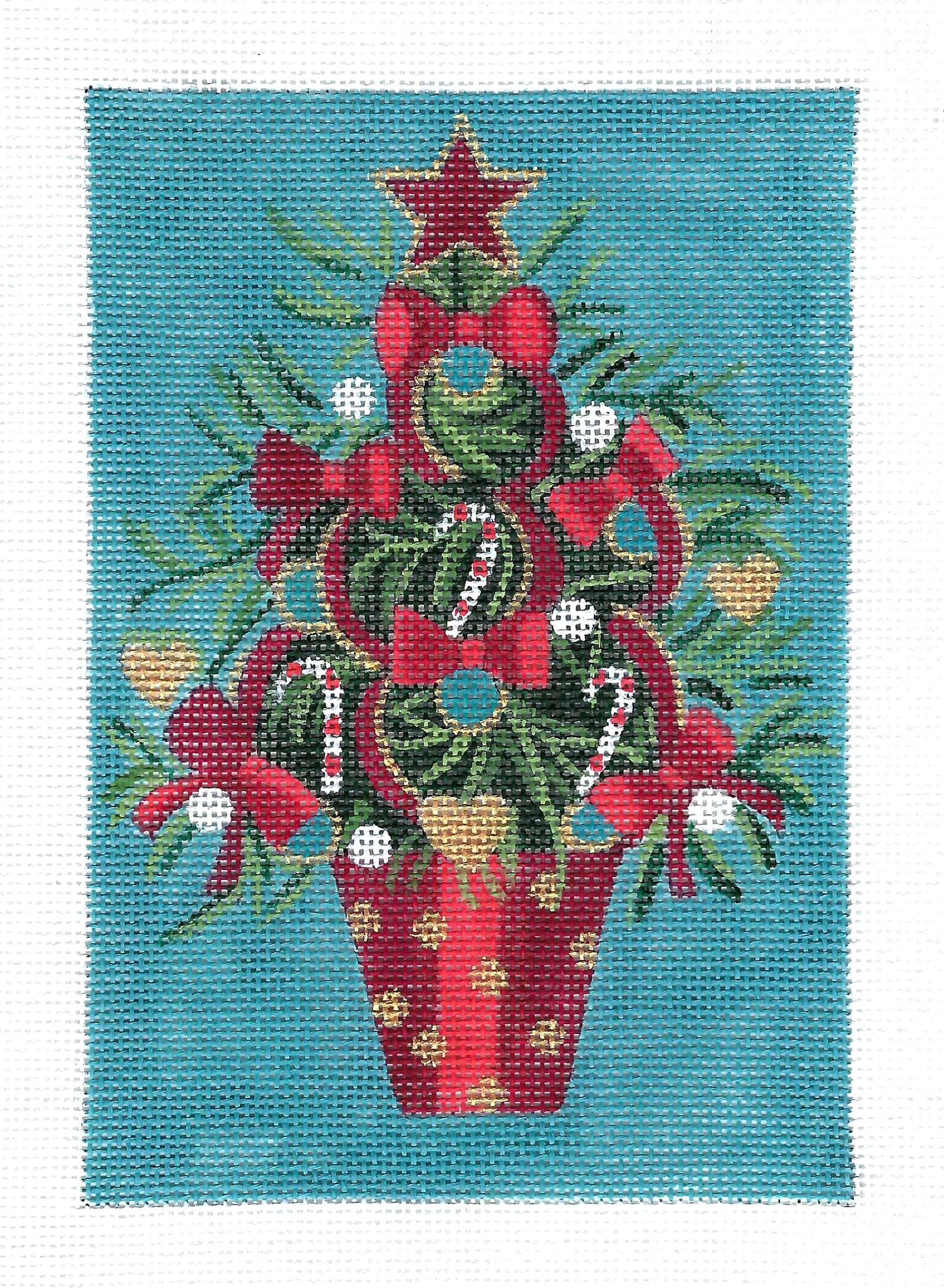 RED BOW CHRISTMAS TREE 18 Mesh Handpainted Needlepoint Ornament Canvas by Alice Peterson