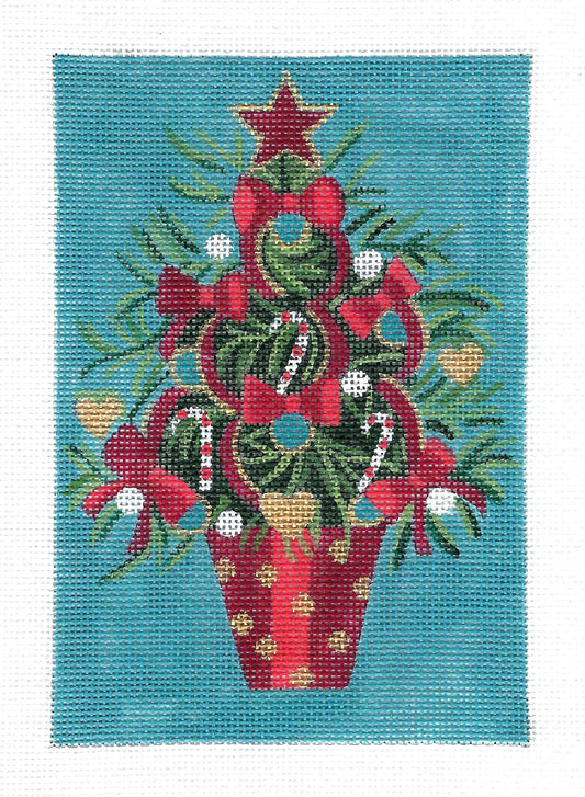 RED BOW CHRISTMAS TREE 18 Mesh Handpainted Needlepoint Ornament Canvas by Alice Peterson
