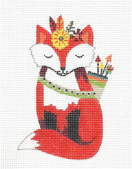 RED FOX ~ Tribal Red Fox handpainted Needlepoint Ornament Canvas by Suzanne Nicoll from Painted Pony