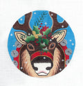 Christmas ~ Christmas Reindeer Ornament 5" Rd. handpainted 18 Mesh Needlepoint Canvas by Raymond Crawford