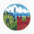 Travel ~ Rooftops of London handpainted 4" Rd. Needlepoint Ornament Canvas by Abigail Cecile from PLD