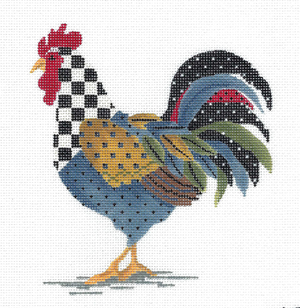 Kelly Clark ~ Country Checks Rooster handpainted 18 Mesh Needlepoint Ornament Canvas by Kelly Clark