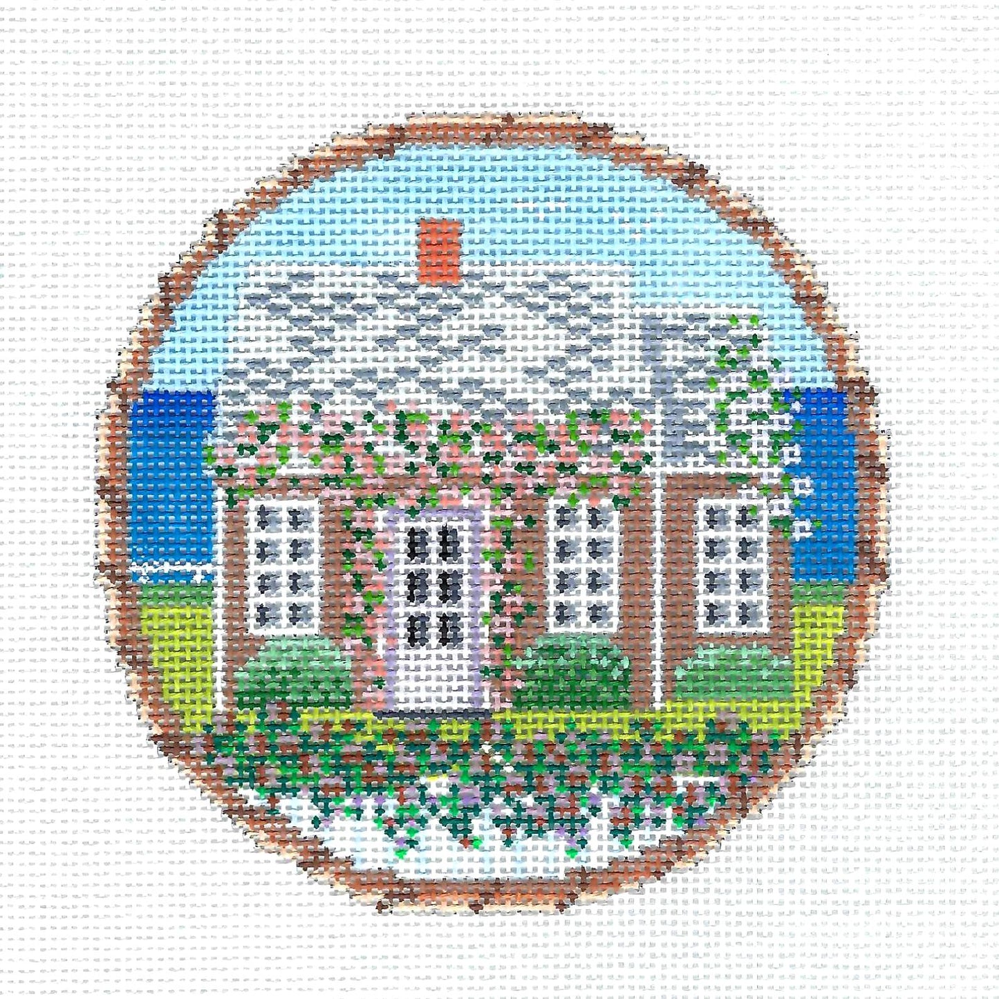 Nantucket Canvas ~  NANTUCKET ROSE COVERED COTTAGE on 18 mesh Hand Painted Needlepoint canvas by MBM Designs