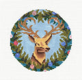 Christmas Royal Stag in a Wreath Blue Ornament handpainted 18 mesh Needlepoint Canvas by Abigail Cecile