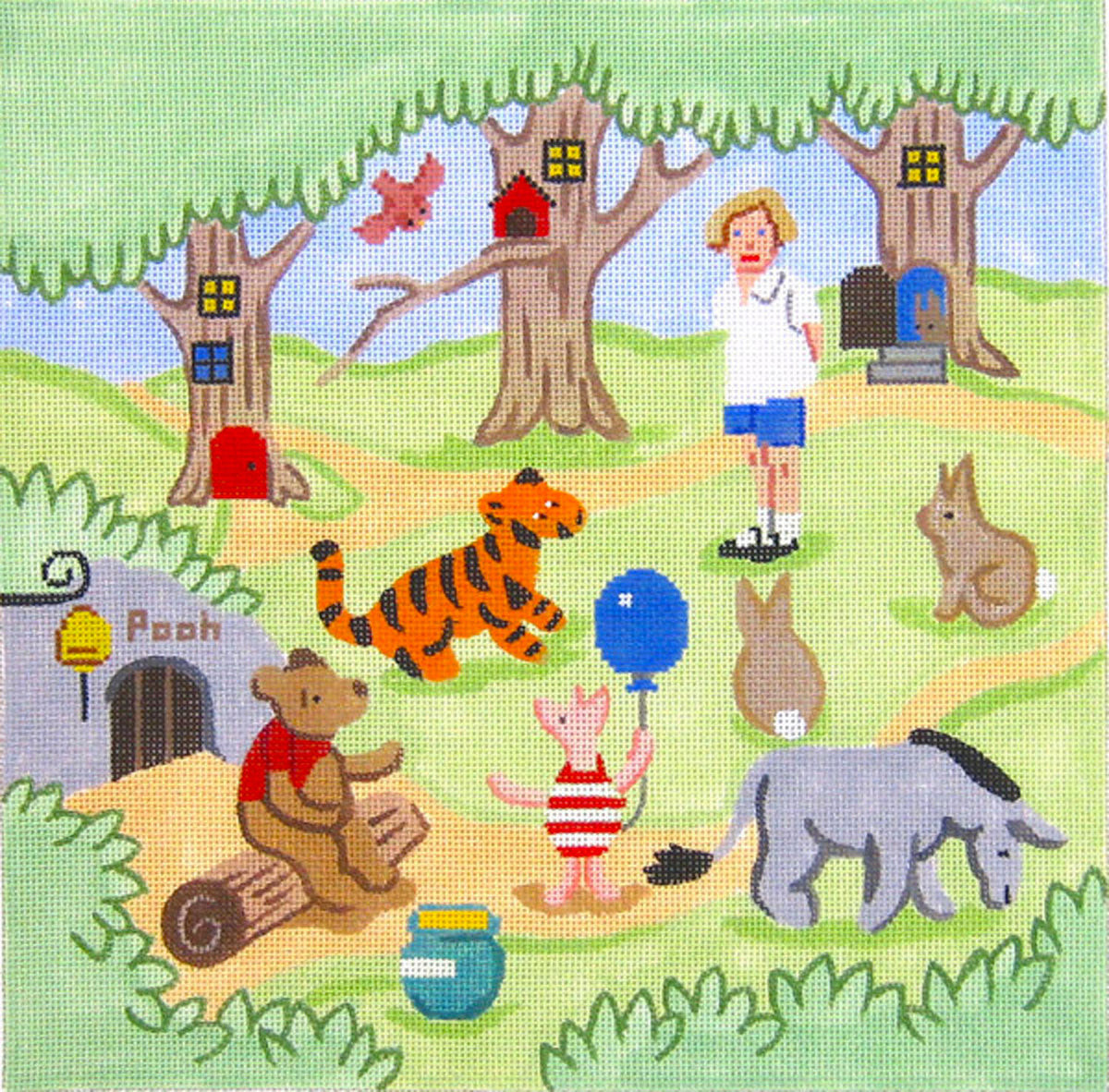 Winnie the Pooh ~ "The Hundred Acre Wood" a Child's handpainted Needlepoint Canvas by Silver Needle