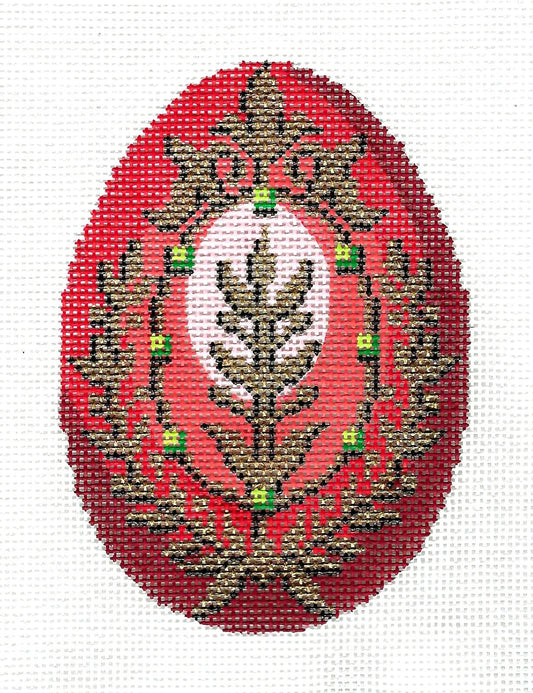 *EXCLUSIVE* Faberge Egg ~ Elegant Golden Design on Salmon FABERGE EGG handpainted Needlepoint Canvas  by LEE