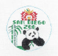 Travel Round ~ San Diego, California ZOO handpainted 18 Mesh 4" Round Needlepoint Canvas by Kathy Schenkel