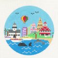 Travel Round ~ San Diego, California handpainted 18 Mesh 4" Rd. Needlepoint Ornament Canvas by Painted Pony