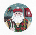 Round ~ GOLFING SANTA Ornament handpainted 18 Mesh 4" Rd. Needlepoint Canvas by Rebecca Wood