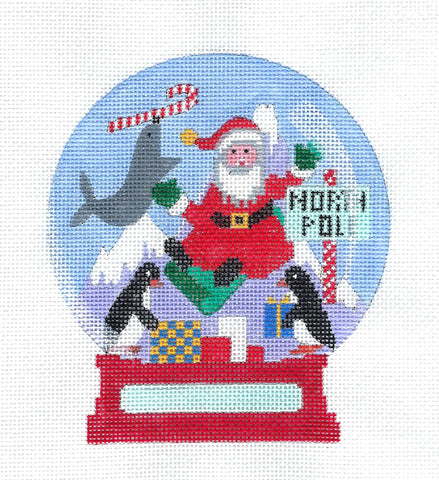 Snow Globe ~ Santa's North Pole SNOW GLOBE handpainted 18 Mesh Needlepoint Canvas Ornament by Amanda Lawford