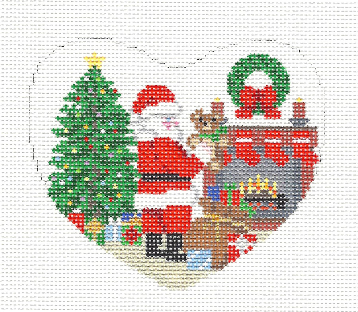 Christmas ~ Santa with Teddy Bear HEART Ornament handpainted Needlepoint Canvas from Susan Roberts