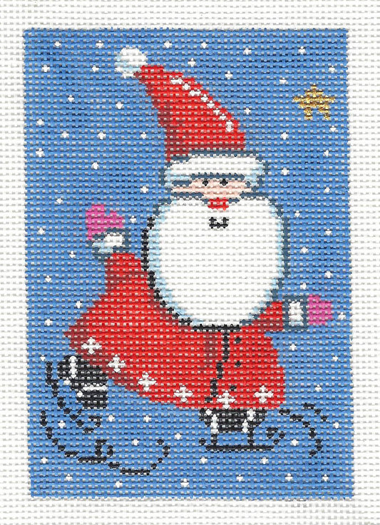 Christmas ~ Santa on Ice Skates Christmas 18 mesh HP Needlepoint Ornament Canvas by LEE