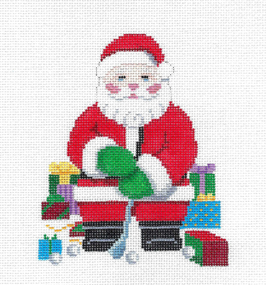 Christmas ~ Santa Claus with Golf Gifts Handpainted 18 Mesh Needlepoint Ornament by Susan Roberts