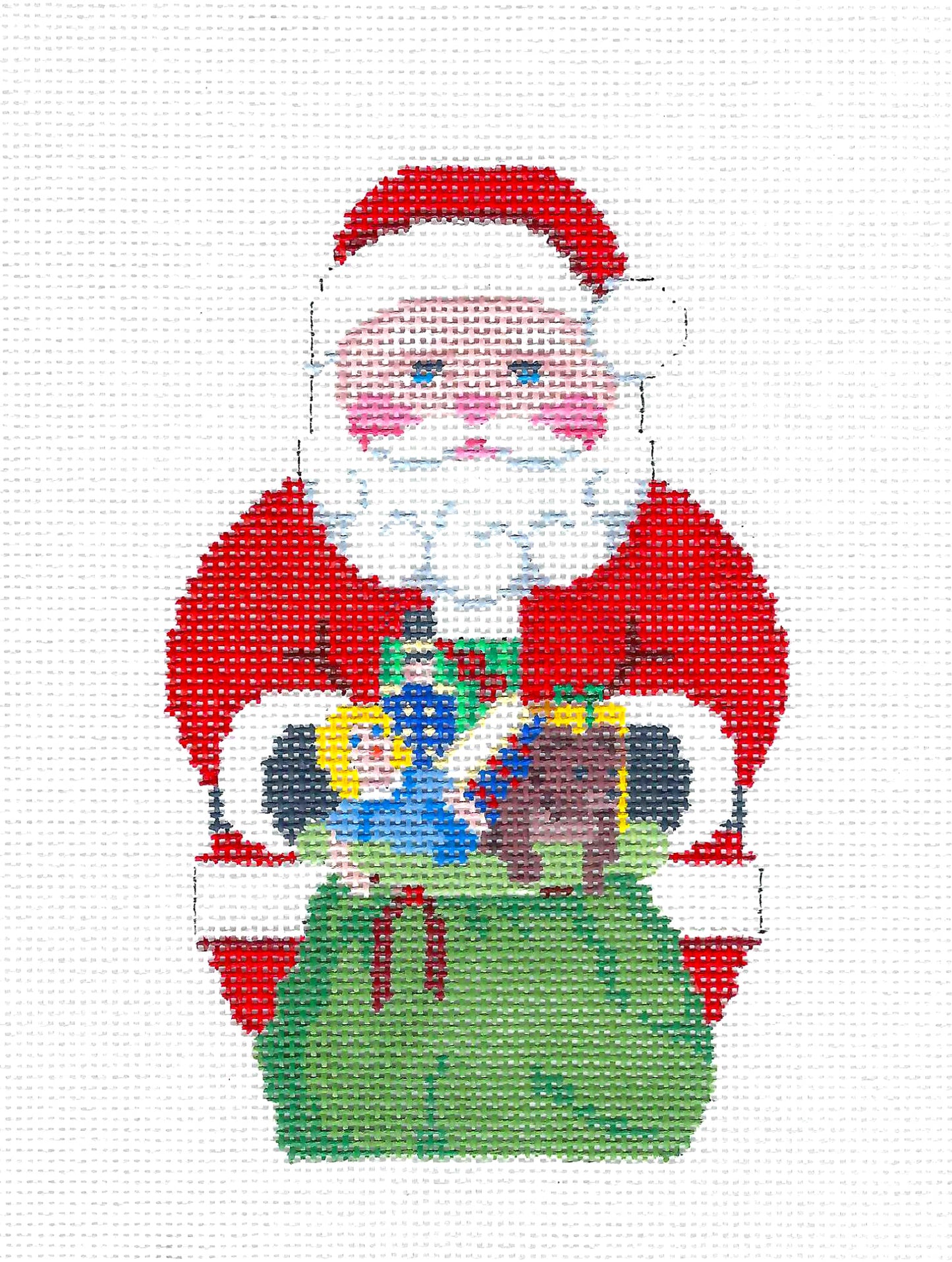 Christmas ~ Santa with a Toy Bag & Gifts handpainted 18 Mesh Needlepoint Ornament by Susan Roberts