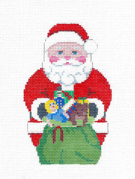 Christmas ~ Santa with a Toy Bag & Gifts handpainted 18 Mesh Needlepoint Ornament by Susan Roberts