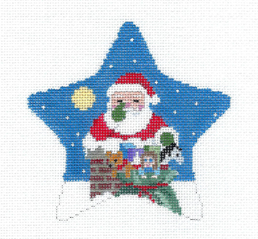 Christmas STAR ~ Santa with a Toy Bag STAR 18 Mesh handpainted Needlepoint Ornament Canvas by Susan Roberts
