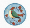 BIRD of the MONTH ~ SEPTEMBER ~ Bird & Oak Leaves 4" Rd. handpainted 18 Mesh Needlepoint Canvas by Rebecca Wood