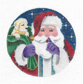 SHHH ~ Santa Surprise with Puppy 4" Handpainted 18 Mesh Needlepoint Canvas by Rebecca Wood