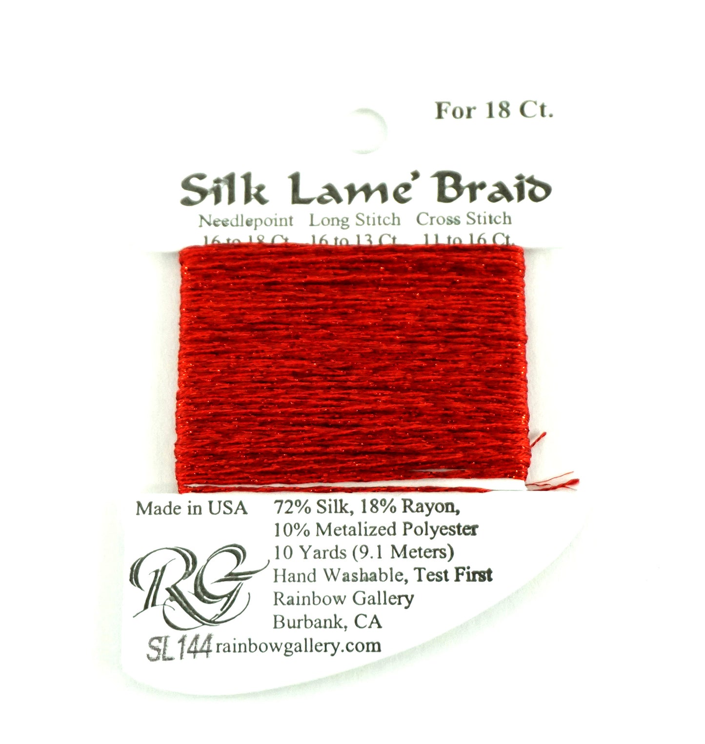 Silk Lame' Braid ~ Silk Lame' Braid #SL144 "Christmas Red" Silk Lame' Braid  10 Yd. Needlepoint Braid for 18 mesh  by Rainbow Gallery