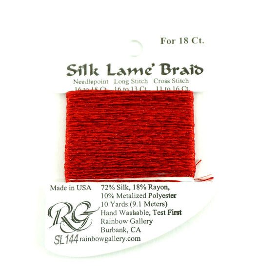 Silk Lame' Braid ~ Silk Lame' Braid #SL144 "Christmas Red" Silk Lame' Braid  10 Yd. Needlepoint Braid for 18 mesh  by Rainbow Gallery
