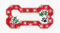 Dog Bone ~ Snowflakes & Holly Red Dog Bone with Paw Print 13 Mesh handpainted Needlepoint Canvas Ornament by BP Designs Danji