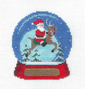Christmas Snow Globe ~ SANTA Riding a Reindeer SNOW GLOBE handpainted 18 Mesh Needlepoint Canvas Ornament by Susan Roberts