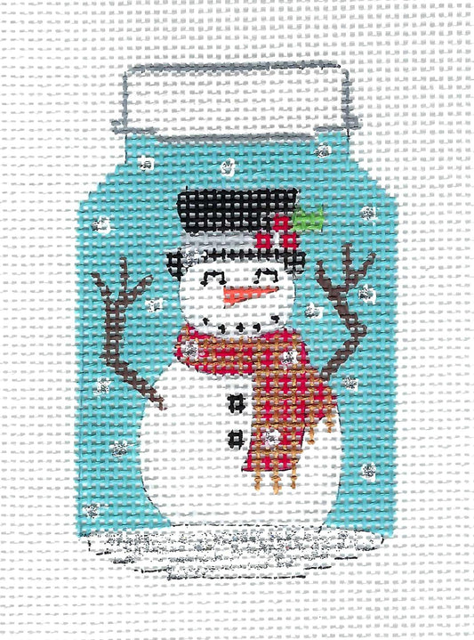 Ornament ~ Winter Snowman in a Mason Jar 13 Mesh Ornament handpainted Needlepoint Canvas by Alice Peterson