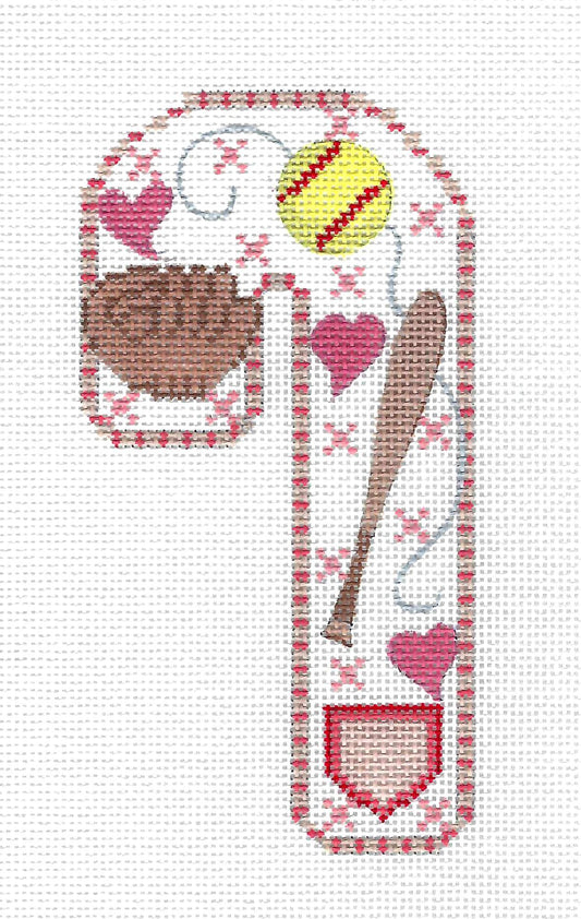 Candy Cane ~ Softball Med. Candy Cane Sports handpainted Needlepoint Canvas by CH Designs ~Danji