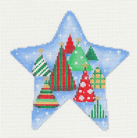 Christmas ~ 9 Christmas Trees in Snow STAR handpainted Needlepoint Canvas by Associated Talents