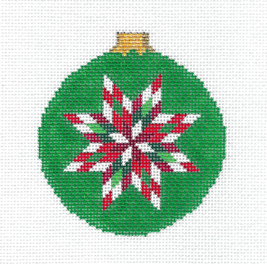 Christmas ~ Quilt Star 3.25" Rd. on Green Christmas Ornament handpainted 18 Mesh Needlepoint Canvas by Susan Roberts