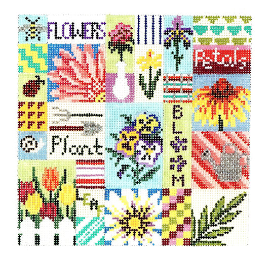 Summer Flowers Quilt handpainted 13 mesh Needlepoint Canvas by Needle Crossings