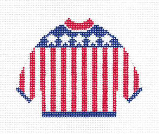 Sweater ~ Red, White & Blue Stars & Stripes KNITTED SWEATER handpainted Needlepoint Canvas by Silver Needle