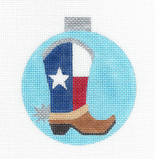 TEXAS Ornament ~ TEXAS BOOT with STAR 4" Rd. handpainted 18 Mesh Needlepoint Ornament Canvas by Raymond Crawford