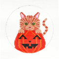 Adorable Orange Tabby CAT In a Pumpkin handpainted 18 Mesh Needlepoint Ornament Canvas by JP Needlepoint