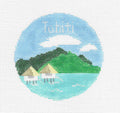 Travel Round ~ TAHITI Island in French Polynesia 18 Mesh handpainted 4" Rd. Needlepoint Canvas by Kathy Schenkel