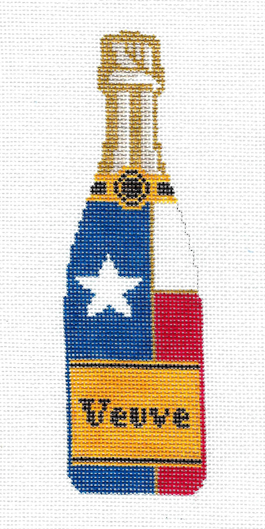 "Veuve" Champagne Bottle STATE of TEXAS handpainted 18 Mesh Needlepoint Canvas by C'ate La Vie