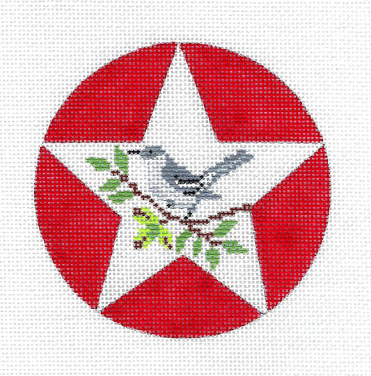TEXAS Ornament ~ TEXAS State Bird in STAR 4" Rd. handpainted 18 Mesh Needlepoint Canvas Ornament by EyeCandy