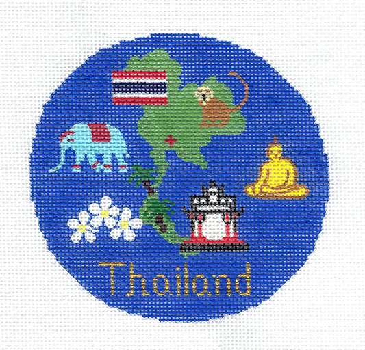 Travel Round ~ Country of THAILAND handpainted 4.25" Round Needlepoint Canvas by Silver Needle