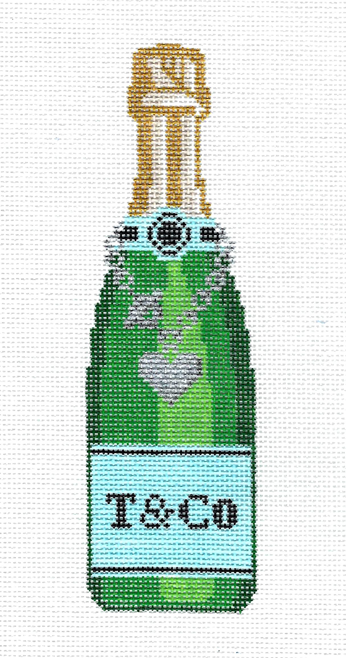 "Veuve" Champagne Bottle in Green TIFFANY & CO. Design 18 Mesh handpainted Needlepoint Canvas by C'ate La Vie