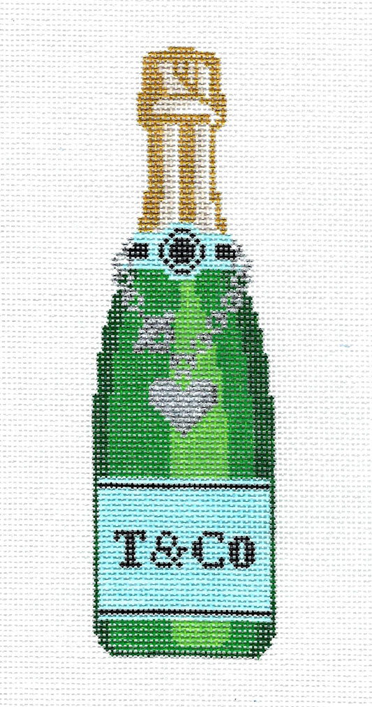 "Veuve" Champagne Bottle in Green TIFFANY & CO. Design 18 Mesh handpainted Needlepoint Canvas by C'ate La Vie