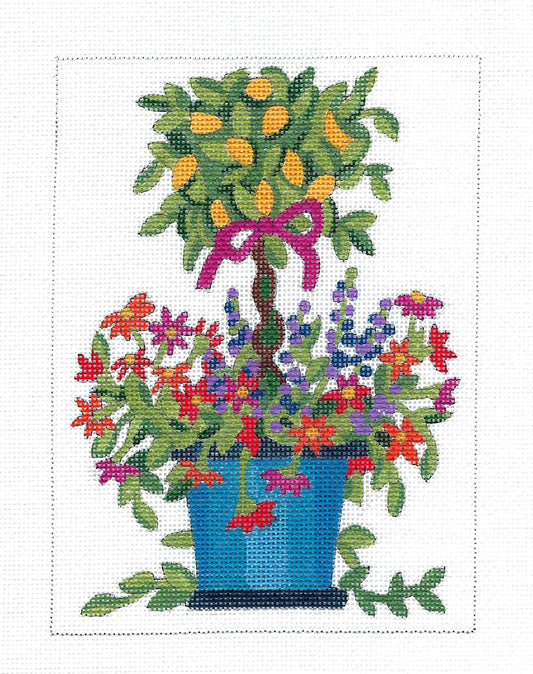 TOPIARY GARDEN POT of Flowers handpainted 18 Mesh Needlepoint Canvas from CBK