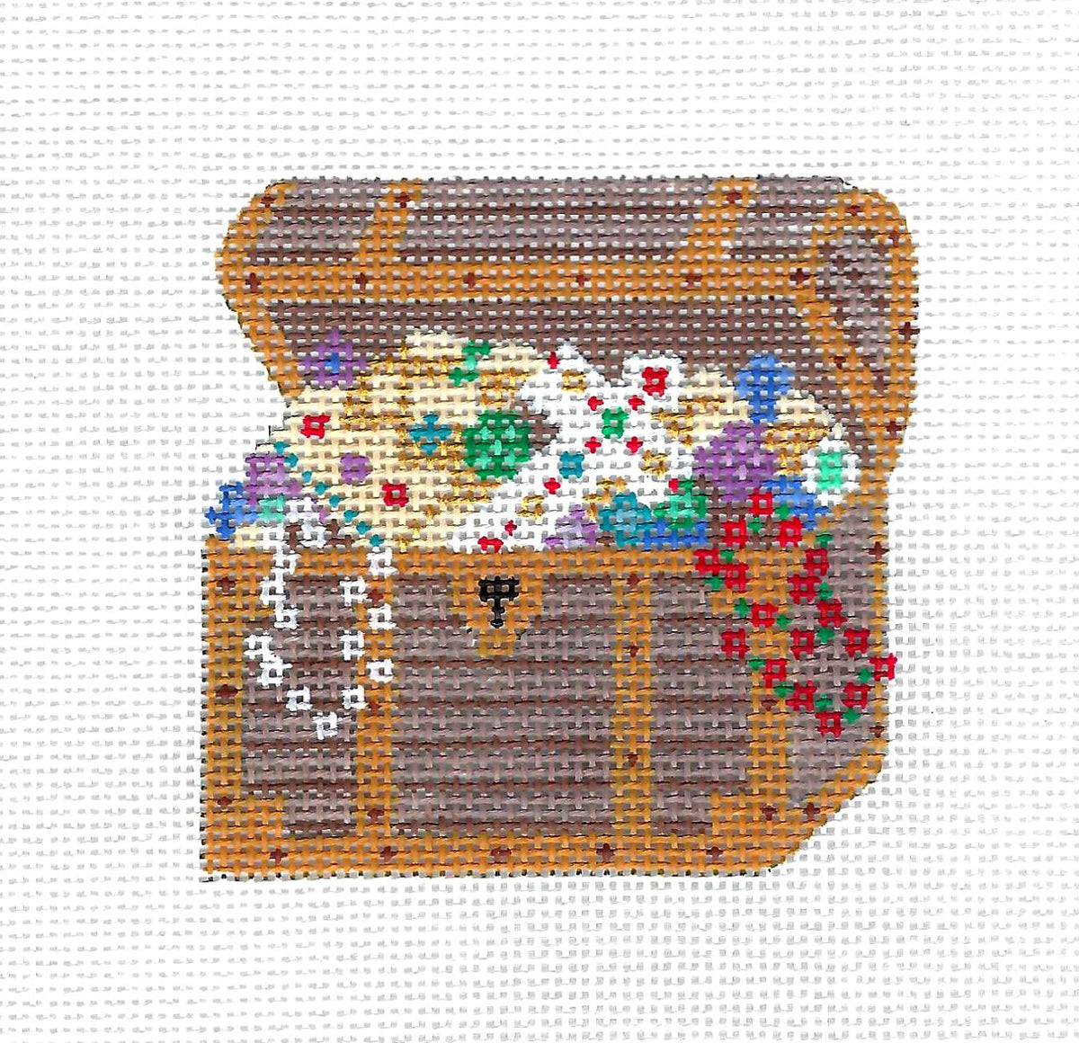 TREASURE CHEST of Jewels 18 Mesh Needlepoint Canvas & STITCH GUIDE by CH Designs from Danji