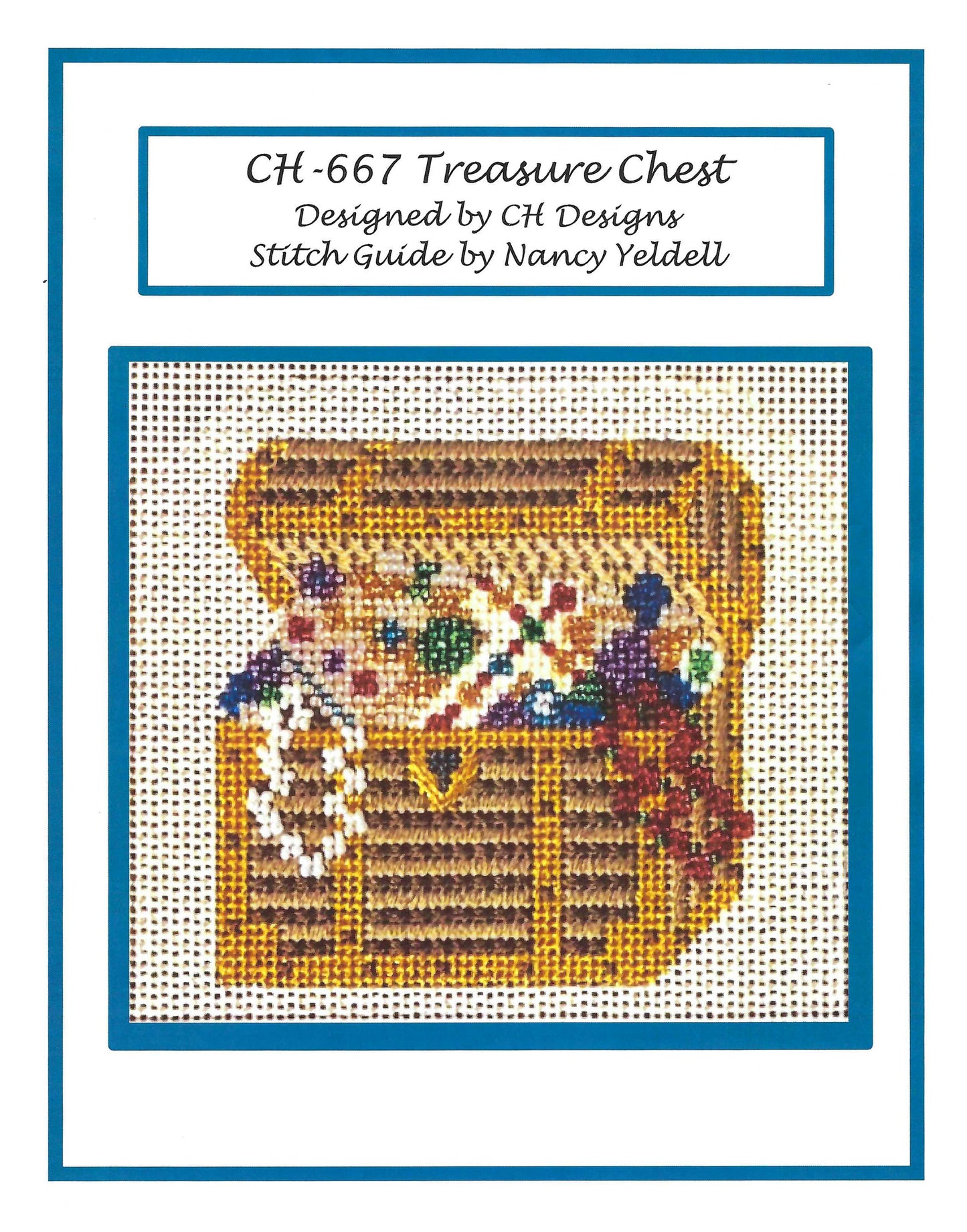 TREASURE CHEST of Jewels Needlepoint Canvas & STITCH GUIDE by CH Designs from Danji